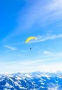 Paragliding over the mountains in winter. Ski resort Hopfgarten Royalty Free Stock Photo