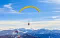 Paragliding over the mountains in winter. Ski resort Hopfgarten Royalty Free Stock Photo
