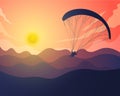 paragliding silhouette with background of mountains and sunset vector illustration