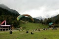 Paragliding and sports activity at Solong Valley,Tourist place near manali,Green valley after monsoon,Himachal Pradesh,India
