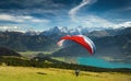 Paragliding in the Swiss Alps Royalty Free Stock Photo