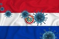 Paraguai flag. Blue viral cells, pandemic influenza virus epidemic infection, coronavirus, infection concept. 3d-rendering