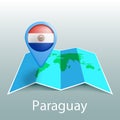 Paraguay flag world map in pin with name of country Royalty Free Stock Photo