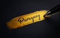 Paraguay Handwriting Text on Golden Paint Brush Stroke