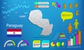 Paraguay map info graphics - charts, symbols, elements and icons collection. Detailed Paraguay map with High quality business