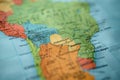 Paraguay on a map. Selective focus on label