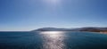 Paralio Astros port, Arcadia, Peloponnese, Greece. Aerial drone view of sparkle from sunbeam sea Royalty Free Stock Photo