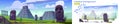 Parallax background Moai statues and pyramids