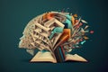 Parallax , human brain collage of books, knowledge, education Generative AI