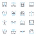 Parallel computing linear icons set. Concurrency, Multithreading, Distributed, Cluster, GPU, SIMD, Scalability line Royalty Free Stock Photo