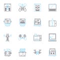 Parallel computing linear icons set. Concurrency, Multithreading, Distributed, Cluster, GPU, SIMD, Scalability line Royalty Free Stock Photo