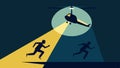 Parallel Escape A perspective where two figures are running side by side with the helicopter spotlight illuminating them Royalty Free Stock Photo