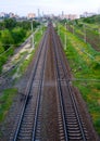 Parallel railway tracks recede into the distance Royalty Free Stock Photo