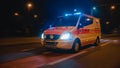 Parallel Shot of a Moving Ambulance Vehicle with Working Strobe Light and Signal Driving to Emerge Royalty Free Stock Photo