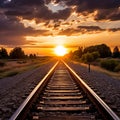 Parallel Tracks: A Dramatic Sunset Overlapping Train Tracks