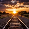 Parallel Tracks: A Dramatic Sunset Overlapping Train Tracks Royalty Free Stock Photo