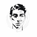 Parallel Vector Surrealism: Bold Black And White Illustration Of A Multifaceted Man