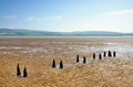 Parallel wooden posts in Morecambe Bay