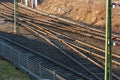 Parallell railway tracks in low sunlight Royalty Free Stock Photo
