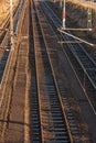 Parallell railway tracks in low sunlight Royalty Free Stock Photo