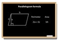 Parallelogram formula, Vector Education. Geometric figures on black school board. Royalty Free Stock Photo
