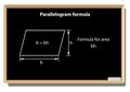 Parallelogram formula, Vector Education. Geometric figures on black school board.