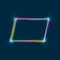 Parallelogram frame with colorful multi-layered outline and glowing light effect on a blue background