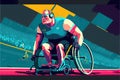 Paralympic athlete in a wheelchair at the stadium, competitions. Generative ai