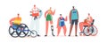 Paralympic Athletes, Disabled Sportsmen and Sportswomen Characters on Wheelchair. with Bionic Leg Prosthesis