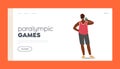 Paralympic Games Landing Page Template. Blind Athlete with Ball in Hand and Eye Bandage, Disabled Sportsman Character