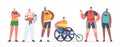 Paralympic and Healthy Athletes, Sportsmen Characters in Uniform, Young Men Basketball Player, Disabled Sambist or Racer