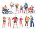 Paralympic and Healthy Athletes, Sportsmen and Sportswomen Characters in Uniform, Young Men or Women Isolated on White