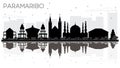 Paramaribo Suriname City skyline black and white silhouette with