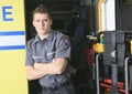 Paramedic employee with ambulance Royalty Free Stock Photo