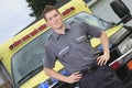Paramedic employee with ambulance Royalty Free Stock Photo