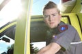 Paramedic employee with ambulance Royalty Free Stock Photo