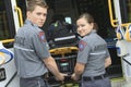 Paramedic employee with ambulance