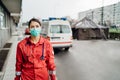 Paramedic in front of isolation hospital facility.Coronavirus Covid-19 heroes.Mental strength of medical professional.Emergency Royalty Free Stock Photo