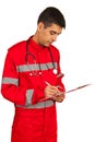 Paramedic giving prescription