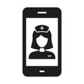 Paramedic Medical Service in Smartphone Glyph Icon. Physician Online Consultation. Healthcare in Mobile Phone Silhouette