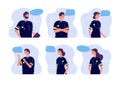 Paramedic. Medical team, first aid staff. Doctor avatars, modern ambulance workers with stethoscopes and speech bubbles Royalty Free Stock Photo