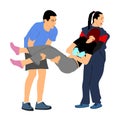 Paramedic rescue patient first aid illustration. Woman in unconscious drowning. Drunk person overdose. Sneak attack victim