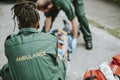 Paramedic team rescuing an injured patient Royalty Free Stock Photo