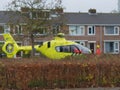Paramedic trauma helicopterl landed on small strip of grass