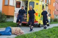 Paramedics arriving to unconscious man