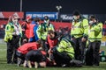 Paramedics assist an injured player at the United Rugby Championship match between Munster 51 and Benetton 22 Royalty Free Stock Photo