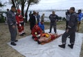 Paramedics giving first aid to sufferers at the first aid post