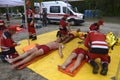 Paramedics giving first aid to sufferers at the first aid post Royalty Free Stock Photo