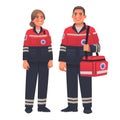 Paramedics man and woman dressed in uniform. Ambulance workers. Vector illustration Royalty Free Stock Photo