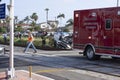 Paramedics respond to injured man in vehicle hit by train Royalty Free Stock Photo